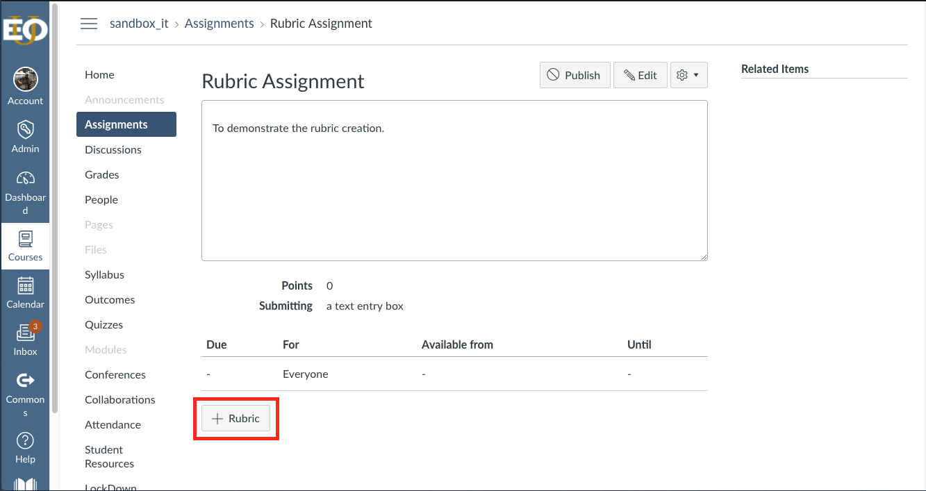 How to create a rubric for an assignment in Canvas